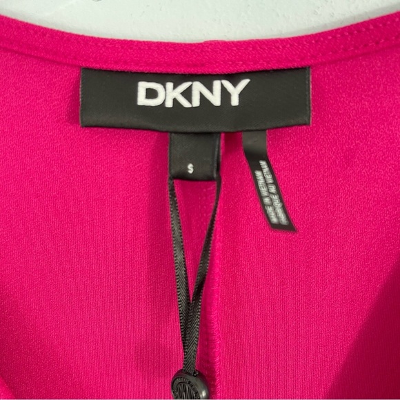 DKNY Sleeveless Midi Dress Asymmetrical Hem V-Neck - Small - Pink Cocktail Party - Picture 11 of 13